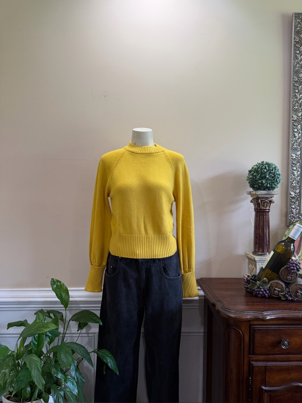 Marissa Webb Yellow Crewneck Rib-Hem Sweater